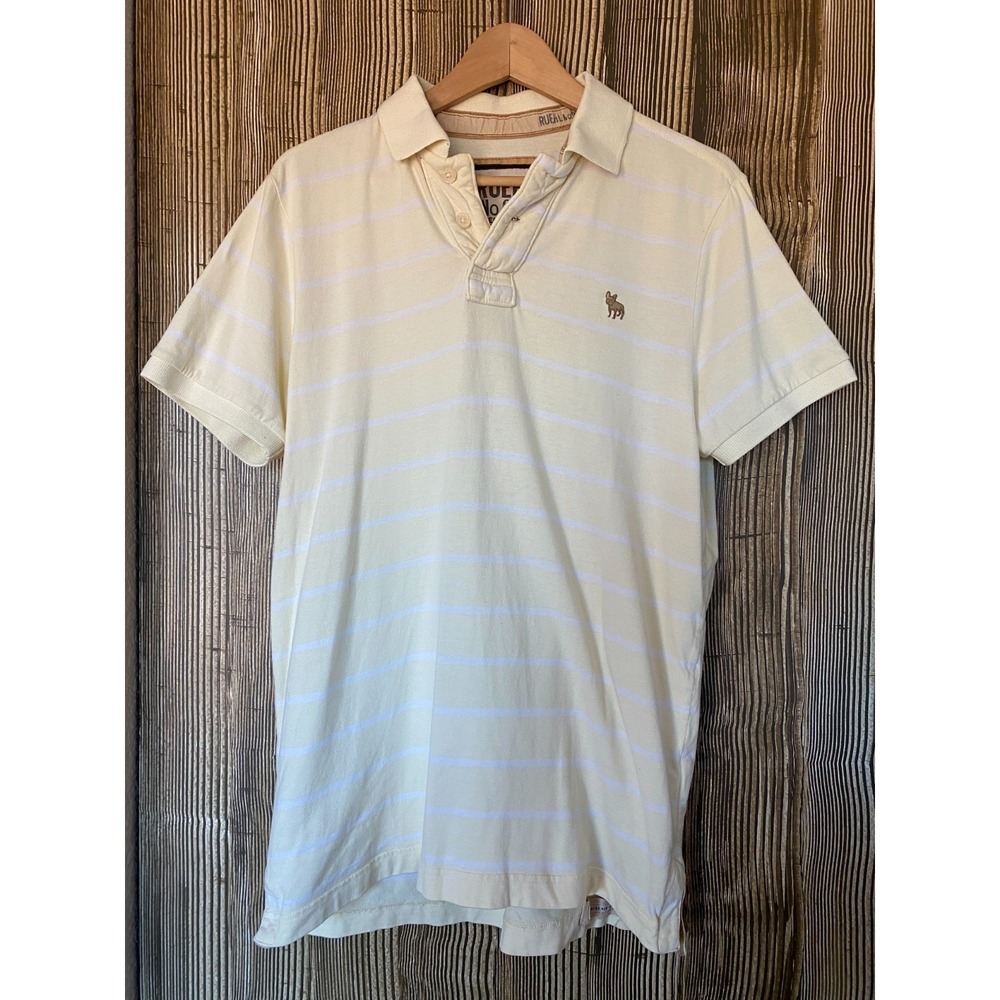 Vintage Y2K Ruehl Yellow Striped Polo Shirt Size XXL Cotton Preppy Bulldog‎ Logo